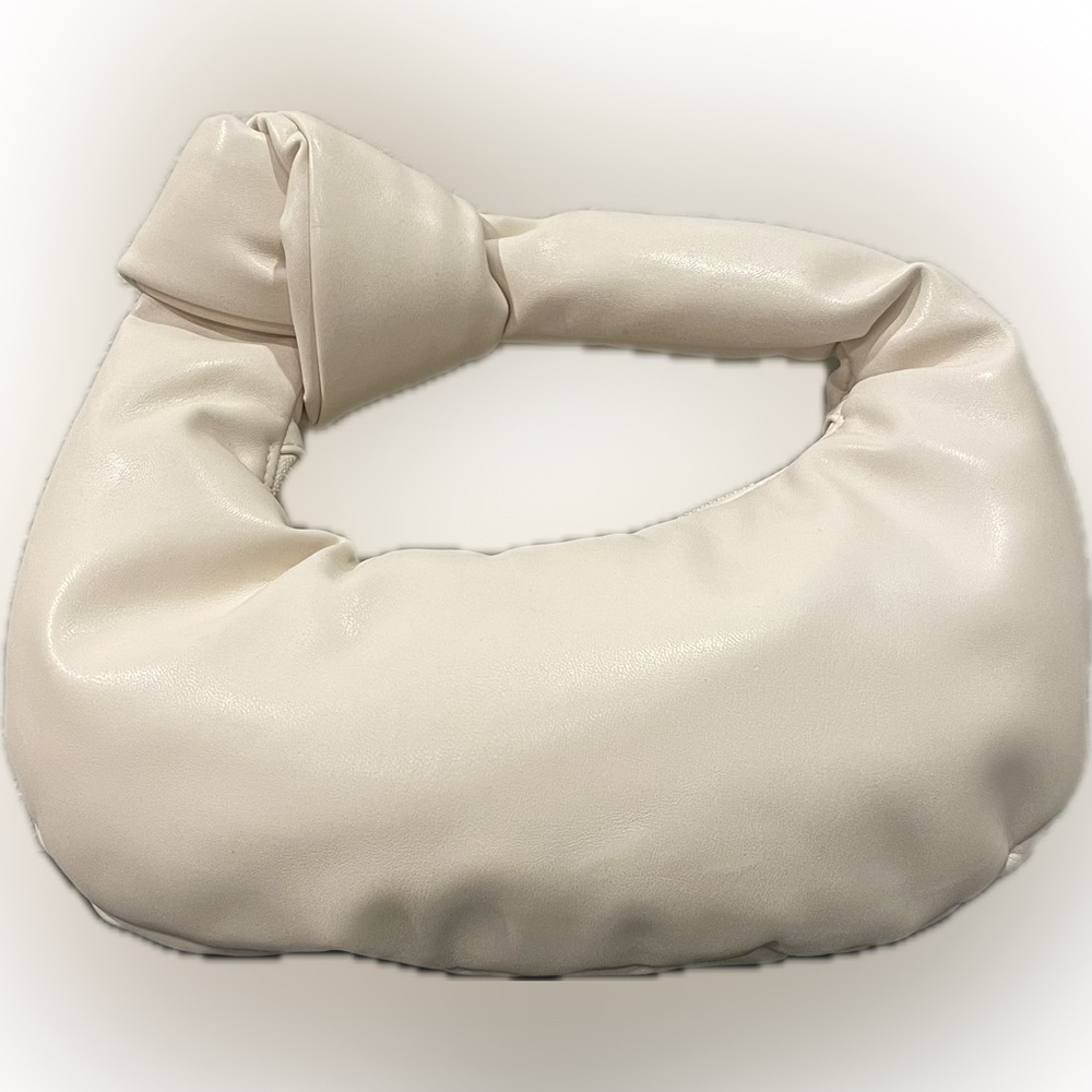 Melie Bianco Alexandra Cream Vegan‎ Top Knot Handle Crescent Hobo Bag Minimalist - Picture 7 of 13